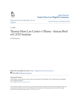 Thomas More Law Center V. Obama - Amicus Brief of CATO Institute CATO Institute