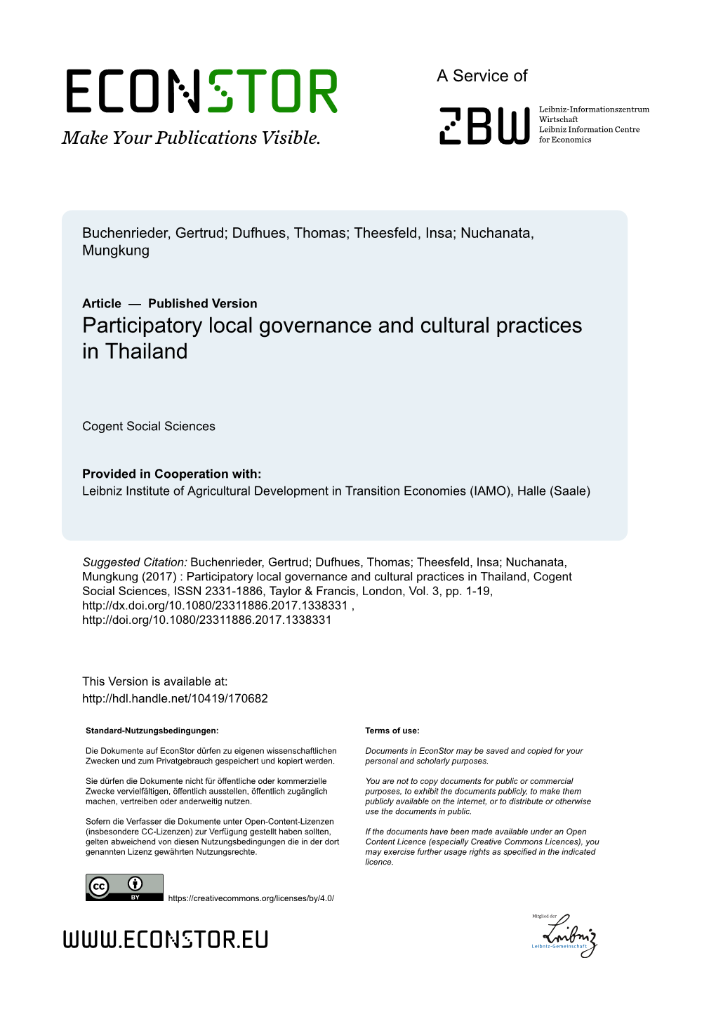 Participatory Local Governance and Cultural Practices in Thailand