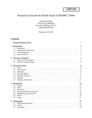 Proposal to Encode the Kaithi Script in ISO/IEC 10646