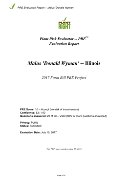 PRE Evaluation Report for Malus 'Donald Wyman'