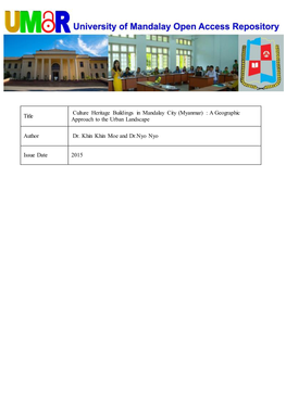 Title Culture Heritage Buildings in Mandalay City (Myanmar)
