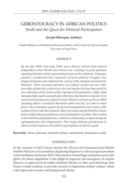 GERONTOCRACY in AFRICAN POLITICS Youth and the Quest for Political Participation