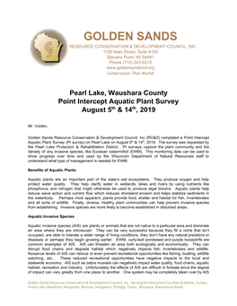 Pearl Lake, Waushara County Point Intercept Aquatic Plant Survey Th Th August 5 ​ & 14 ,​ 2019 ​ ​
