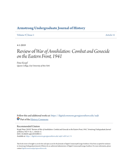 Review of War of Annihilation: Combat and Genocide on the Eastern Front, 1941 Peter Kropf Queens College, City University of New York