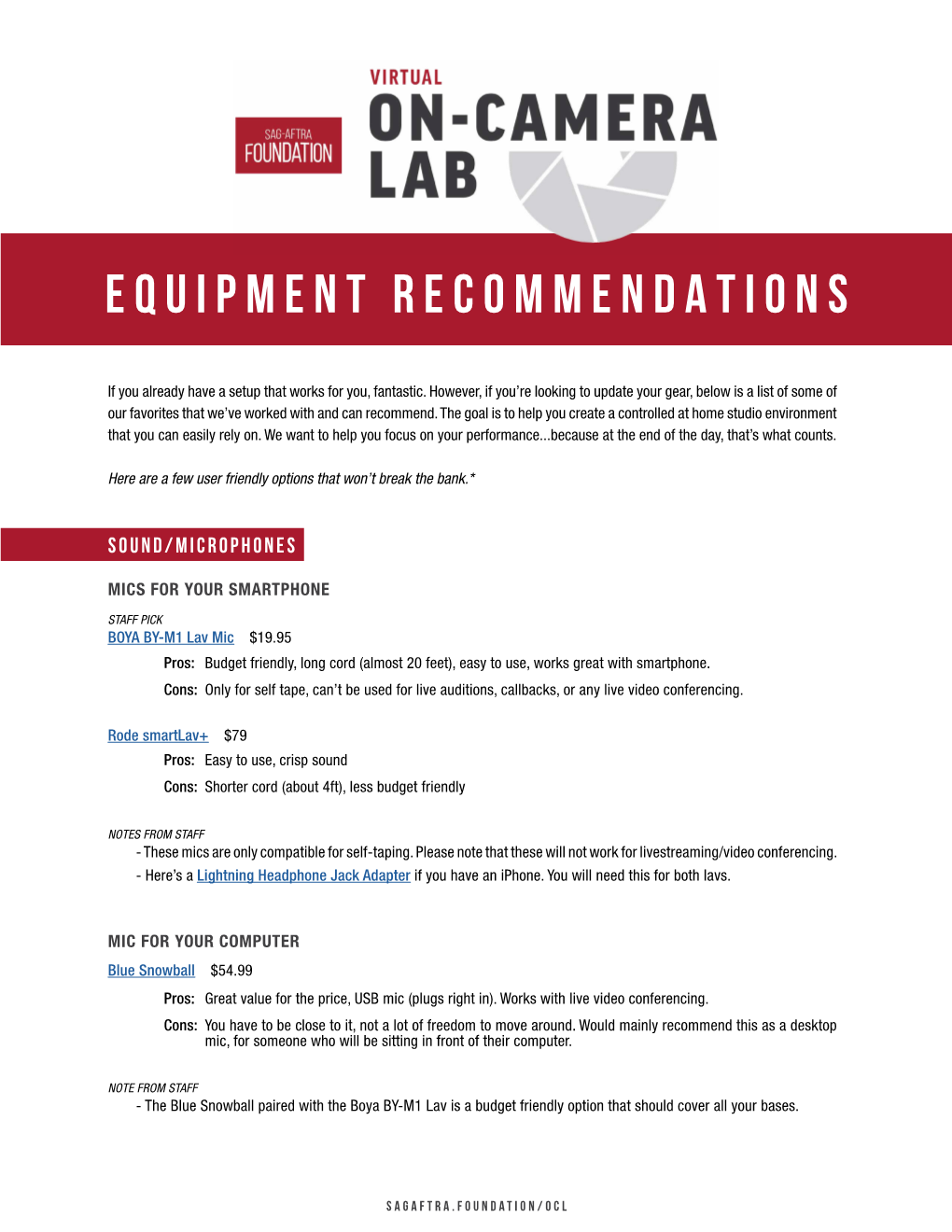 Equipment Recommendations
