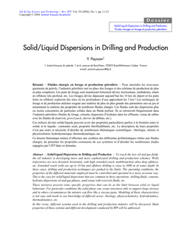 Solid/Liquid Dispersions in Drilling and Production Fluides Chargés En Forage Et Production Pétrolière