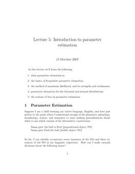 Lecture 5: Introduction to Parameter Estimation