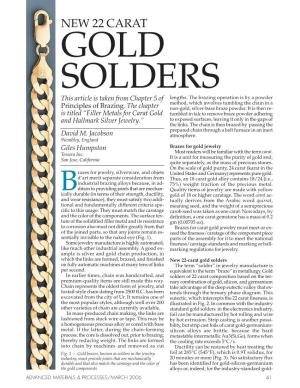 NEW 22 CARAT GOLD SOLDERS This Article Is Taken from Chapter 5 of Lengths