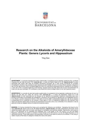 Research on the Alkaloids of Amaryllidaceae Plants: Genera Lycoris and Hippeastrum
