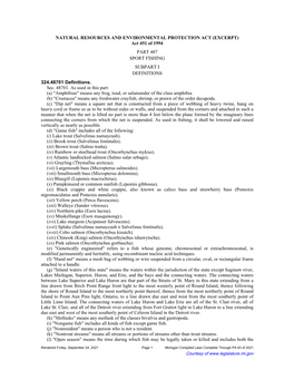 Act 451 of 1994 PART 487 SPORT FISHING SUBPART I DEFINITIONS 324.48701 Definitions