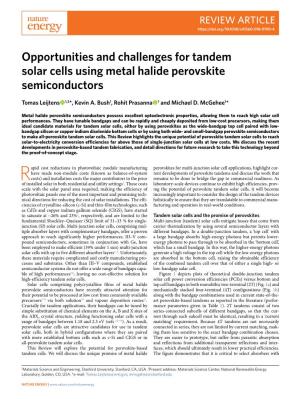 Opportunities and Challenges for Tandem Solar Cells Using Metal Halide Perovskite Semiconductors