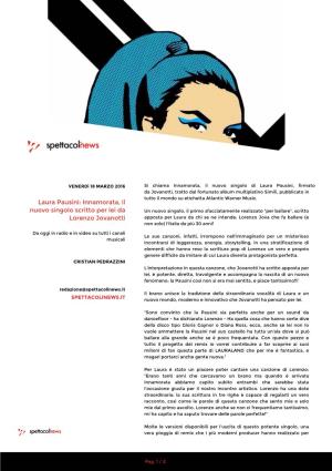 Laura Pausini, Firmato Da Jovanotti, Tratto Dal Fortunato Album Multiplatino Simili, Pubblicato in Tutto Il Mondo Su Etichetta Atlantic Warner Music