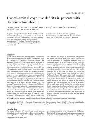 Frontal–Striatal Cognitive Deficits in Patients with Chronic Schizophrenia