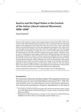 Austria and the Papal States in the Context of the Italian Liberal-National Movement, 1838–18481