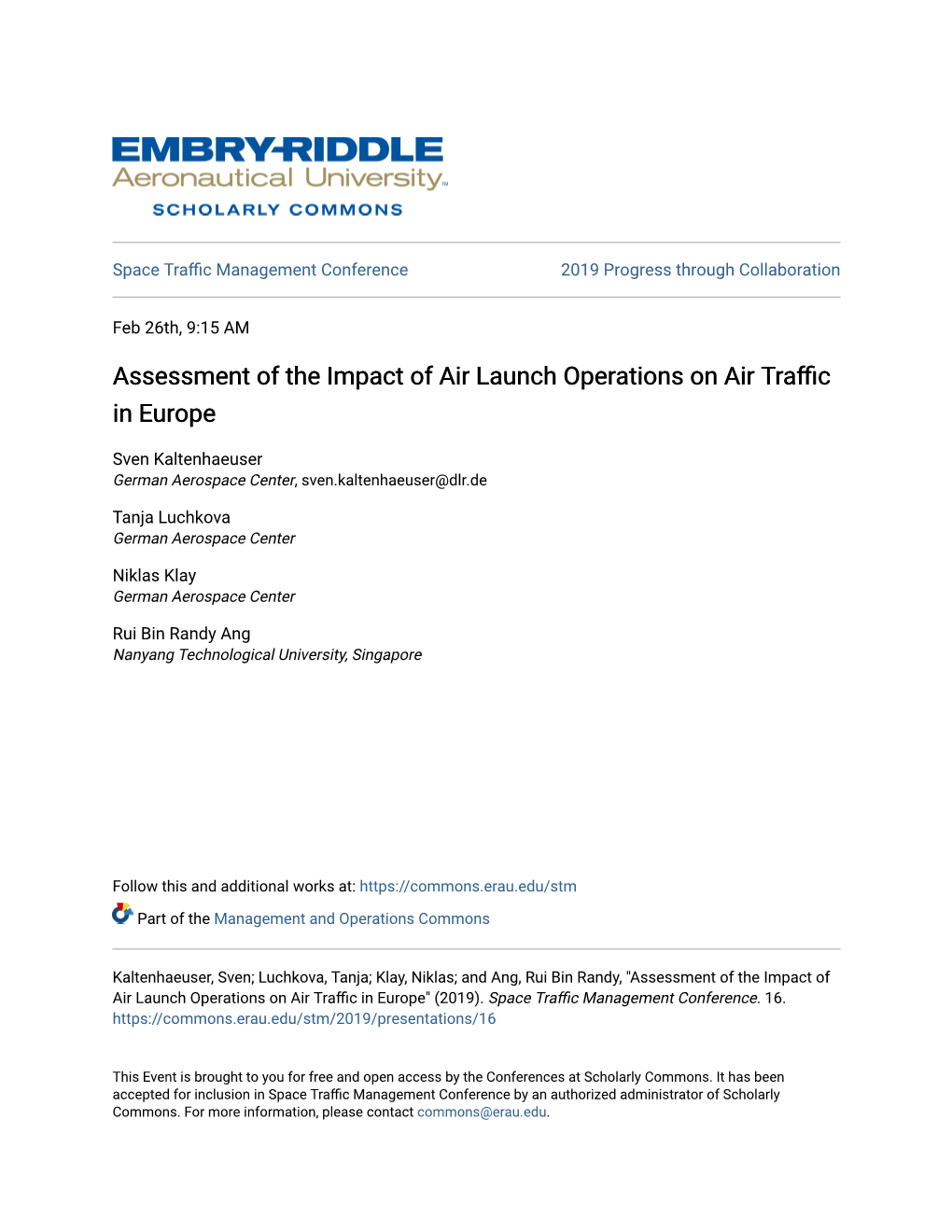 Assessment of the Impact of Air Launch Operations on Air Traffic in Europe