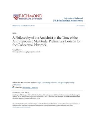 A Philosophy of the Antichrist in the Time of the Anthropocenic Multitude: Preliminary Lexicon for the Conceptual Network