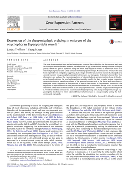 Expression of the Decapentaplegic Ortholog in Embryos of the Onychophoran Euperipatoides Rowelli Q ⇑ Sandra Treffkorn , Georg Mayer