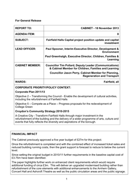Fairfield Halls Project Cabinet Report Nov 13