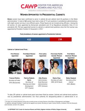 Women Appointed to Presidential Cabinets