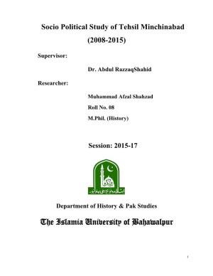 Socio Political Study of Tehsil Minchinabad (2008-2015)