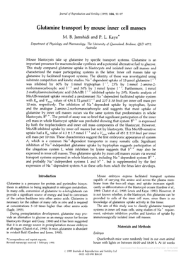 Glutamine Transport by Mouse Inner Cell Masses M