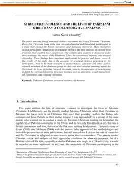Structural Violence and the Lives of Pakistani Christians: a Collaborative Analysis