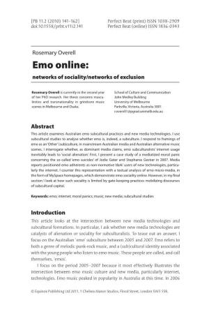 Emo Online: Networks of Sociality/Networks of Exclusion