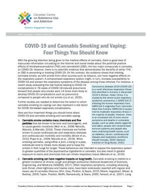 COVID-19 and Cannabis Smoking and Vaping: Four Things You Should Know