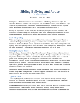 Sibling Bullying and Abuse the Hidden Epidemic