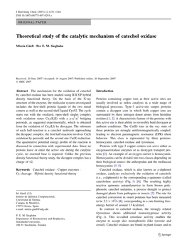 Theoretical Study of the Catalytic Mechanism of Catechol Oxidase