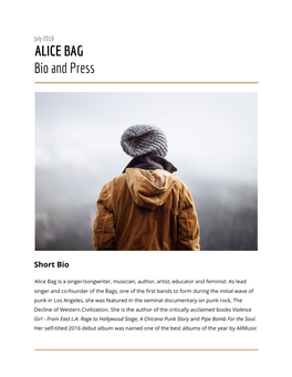ALICE BAG Bio and Press