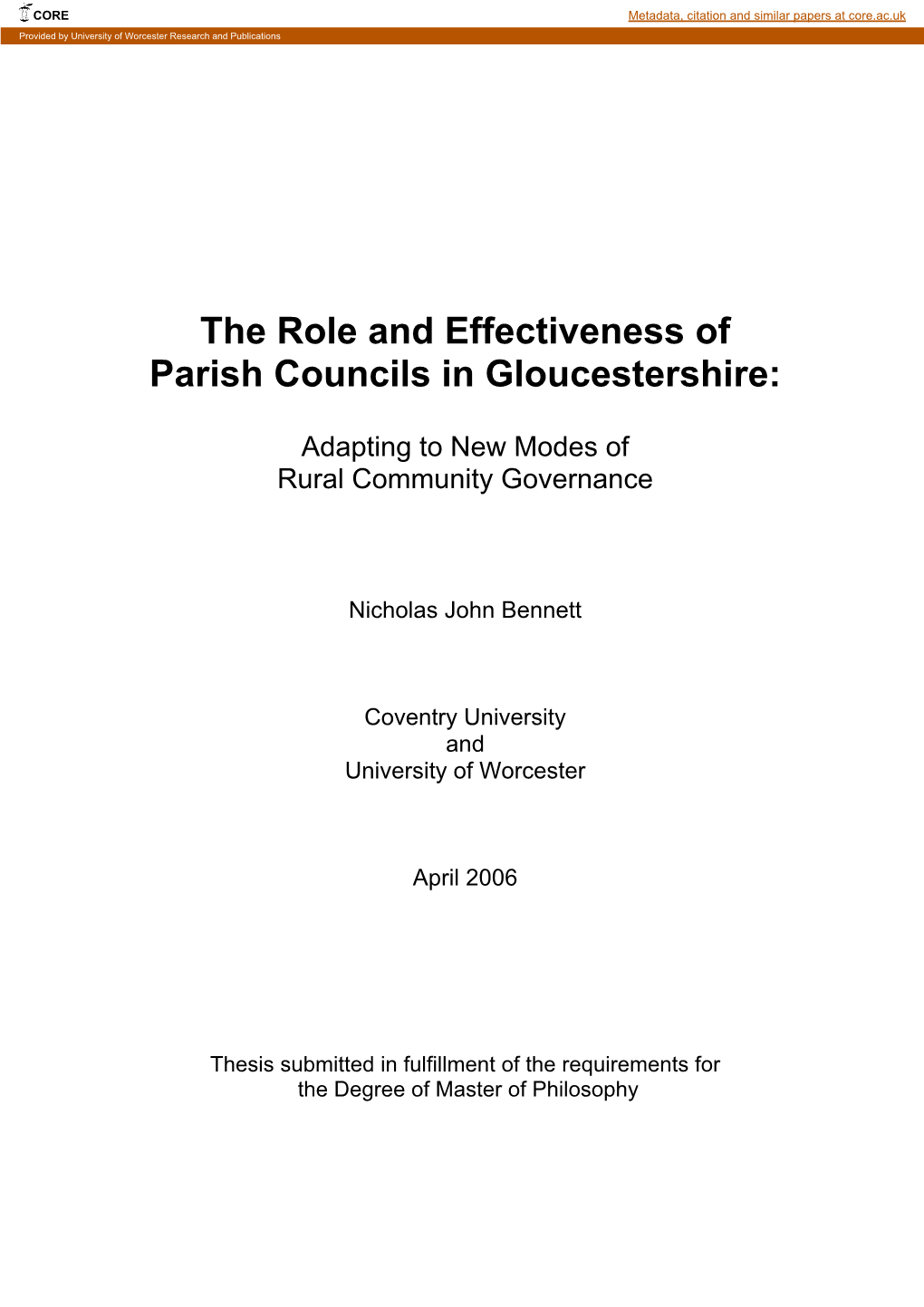 The Role and Effectiveness of Parish Councils in Gloucestershire