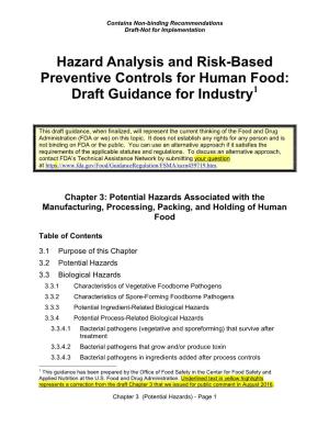 Hazard Analysis and Risk-Based Preventive Controls for Human Food: Draft Guidance for Industry1