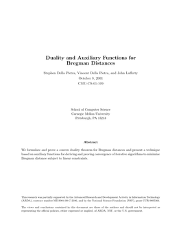 Duality and Auxiliary Functions for Bregman Distances