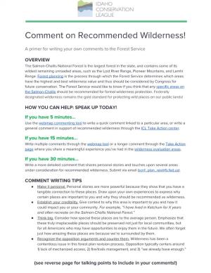 Comment on Recommended Wilderness!