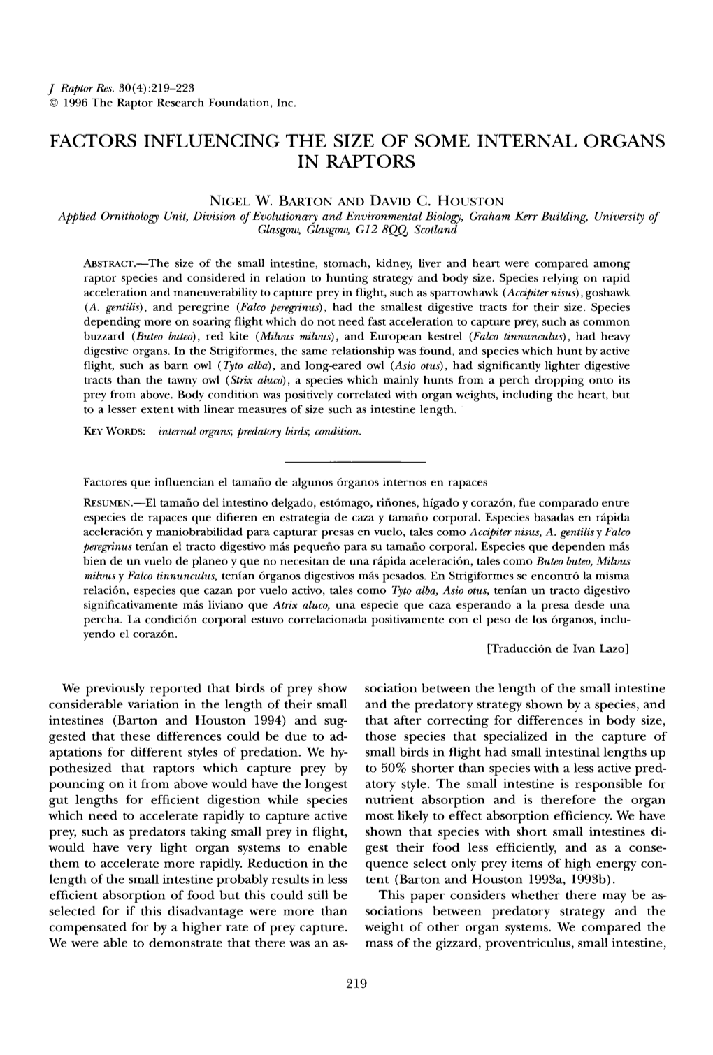 Factors Influencing the Size of Some Internal Organs in Raptors