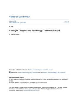 Copyright, Congress and Technology: the Public Record