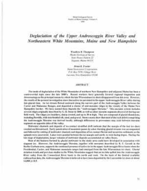 Deglaciation of the Upper Androscoggin River Valley and Northeastern White Mountains, Maine and New Hampshire
