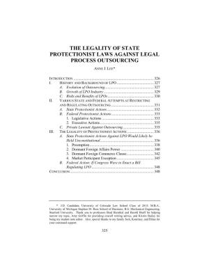 The Legality of State Protectionist Laws Against Legal Process Outsourcing