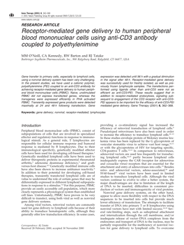 Receptor-Mediated Gene Delivery to Human Peripheral Blood Mononuclear Cells Using Anti-CD3 Antibody Coupled to Polyethylenimine