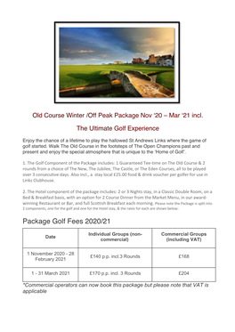 Package Golf Fees 2020/21