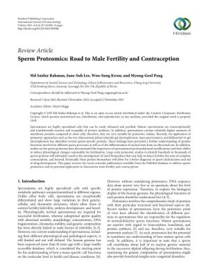 Review Article Sperm Proteomics: Road to Male Fertility and Contraception