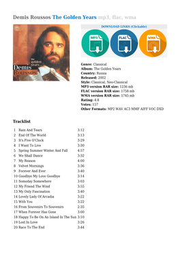 Demis Roussos the Golden Years Mp3, Flac, Wma