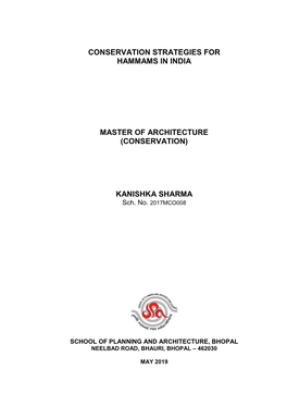 Conservation Strategies for Hammams in India Master of Architecture