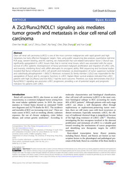 A Zic2/Runx2/NOLC1 Signaling Axis Mediates Tumor Growth And