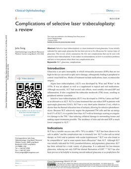 Complications of Selective Laser Trabeculoplasty: a Review