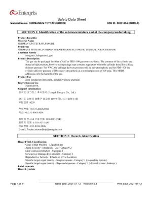 Safety Data Sheet Material Name: GERMANIUM TETRAFLUORIDE SDS ID: 00231454 (KOREA)