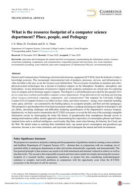 What Is the Resource Footprint of a Computer Science Department? Place, People, and Pedagogy