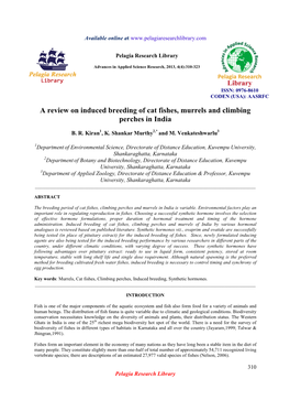 A Review on Induced Breeding of Cat Fishes, Murrels and Climbing Perches in India