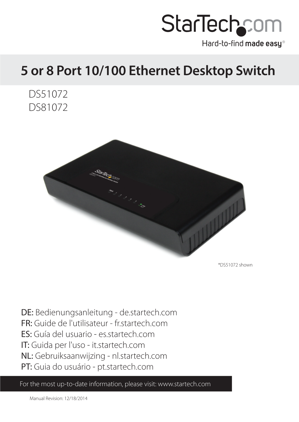 5 Or 8 Port 10/100 Ethernet Desktop Switch DS51072 DS81072